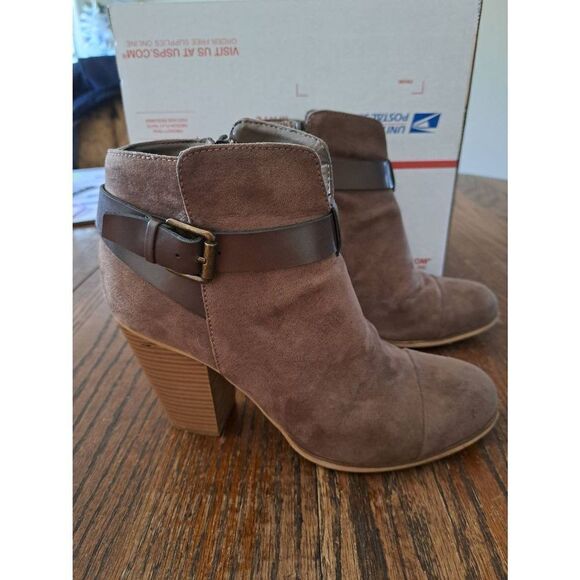 Sz 8 Limelight Jena Brown Side Zip Chunky Stacked High Heel Ankle Boots Booties - Picture 1 of 9